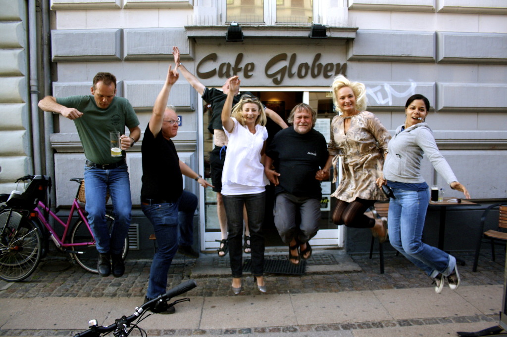Jumping with joy at Cafe Globen.