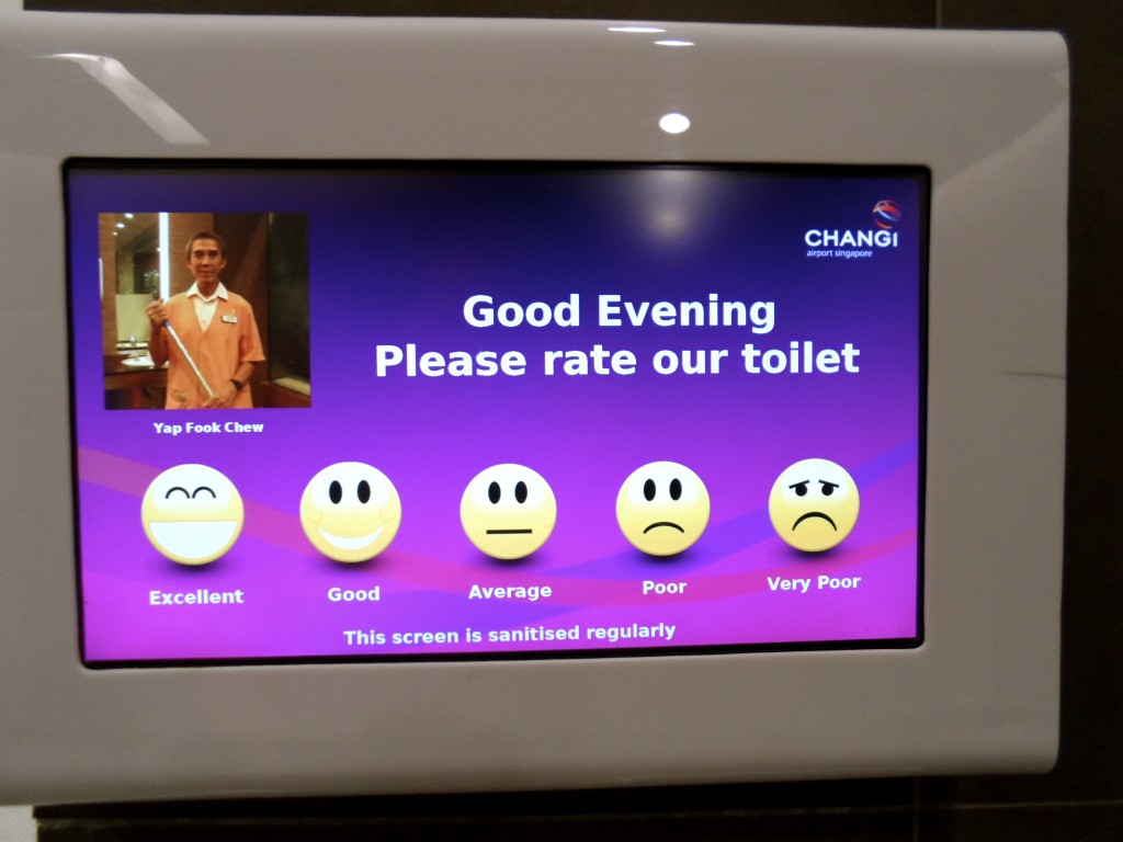 You can rate the toilets right after using them at Changi Airport.