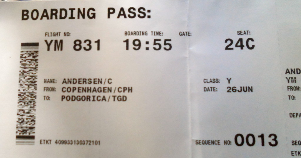 My boarding pass for Montenegro Airlines.