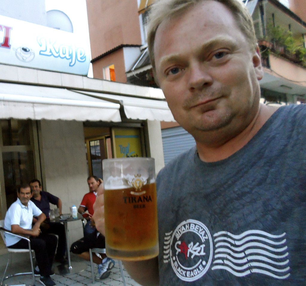 Having a beer in Elbasan.