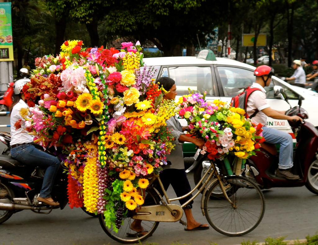 Cycling flower shop in Vietnam.