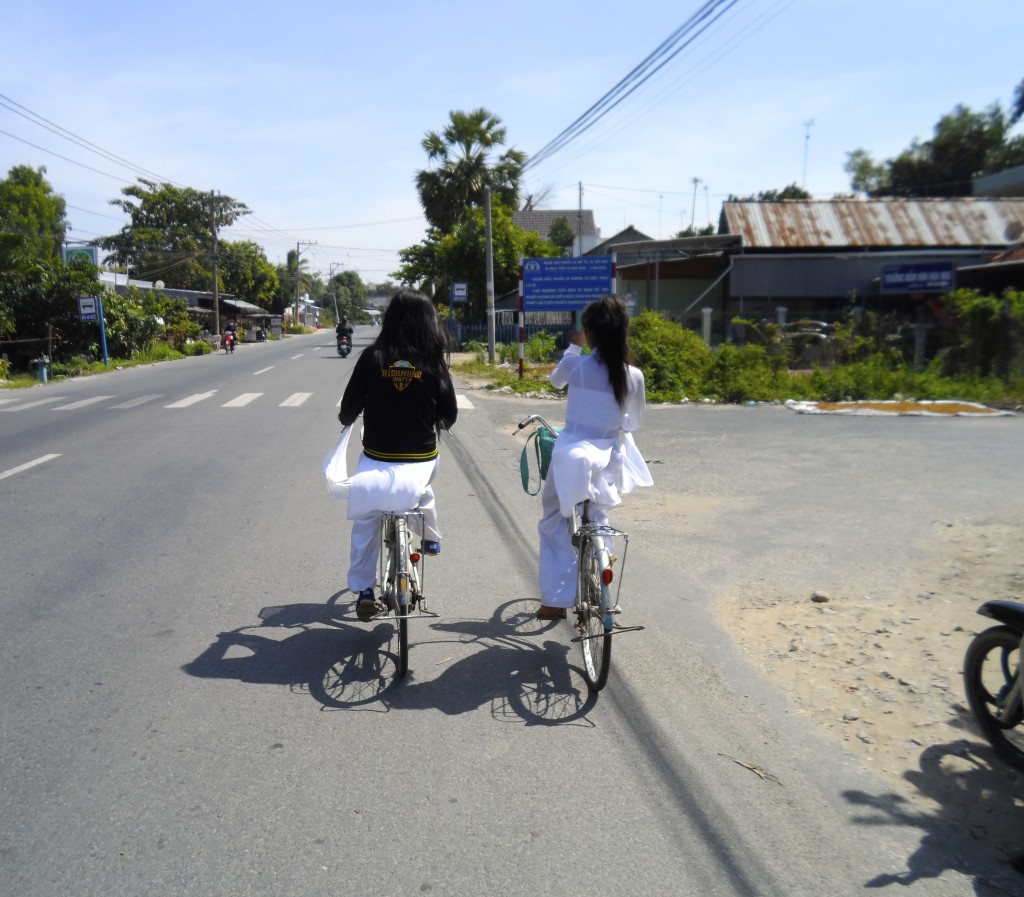 Cycling students in the Mekong Delta.