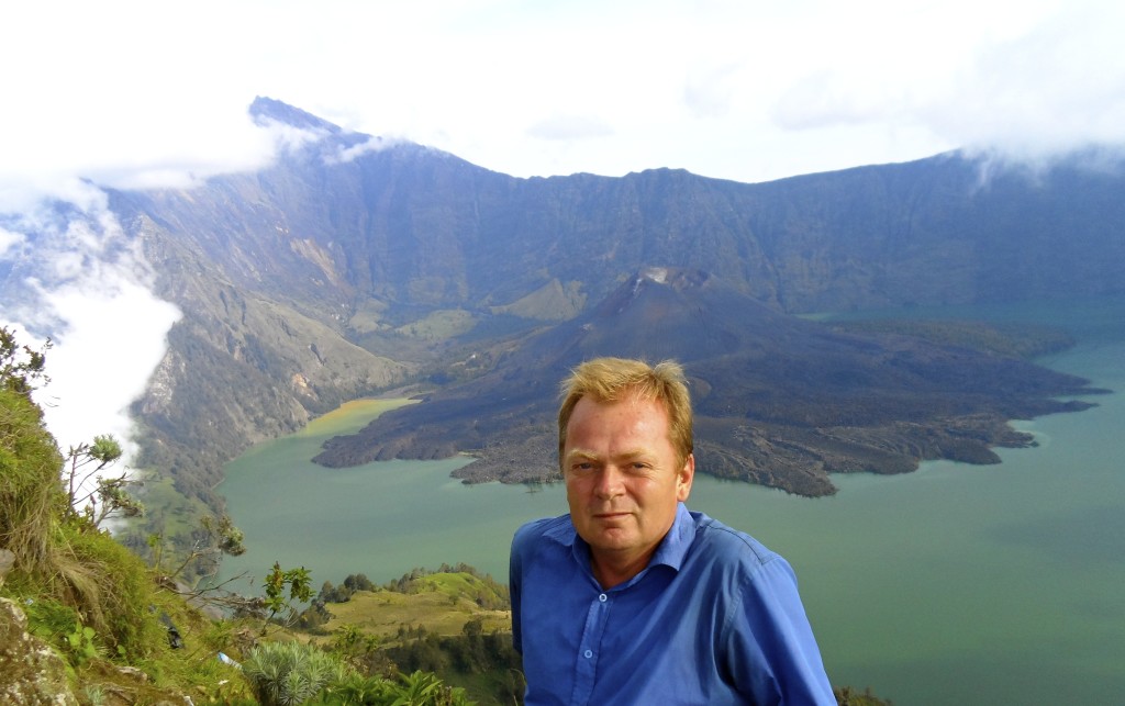 Walking to the top of the Rinjani volcano in Indonesia.