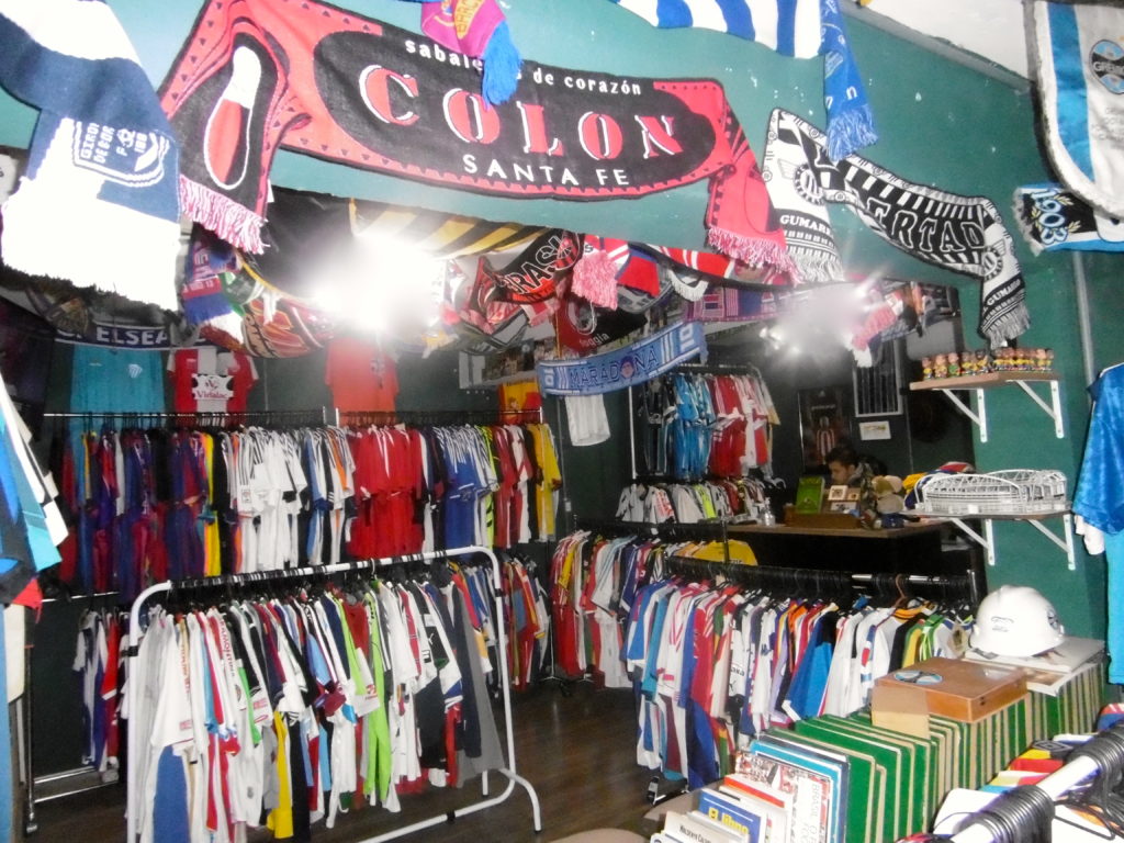 Hundreds of second hand football shirts for sale.
