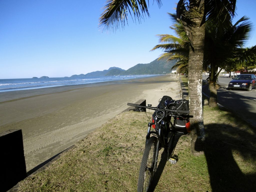 Cycling along the coastline of the Sao Paulo state.