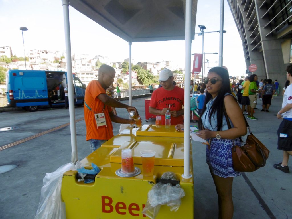 Beer vendors inside the stadium.
