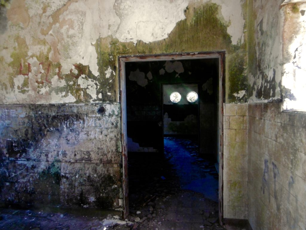 Inside the abandoned lighthouse buildings.