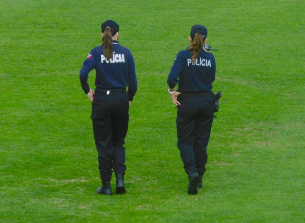 Nice police girls at the football stadium in Setubal.