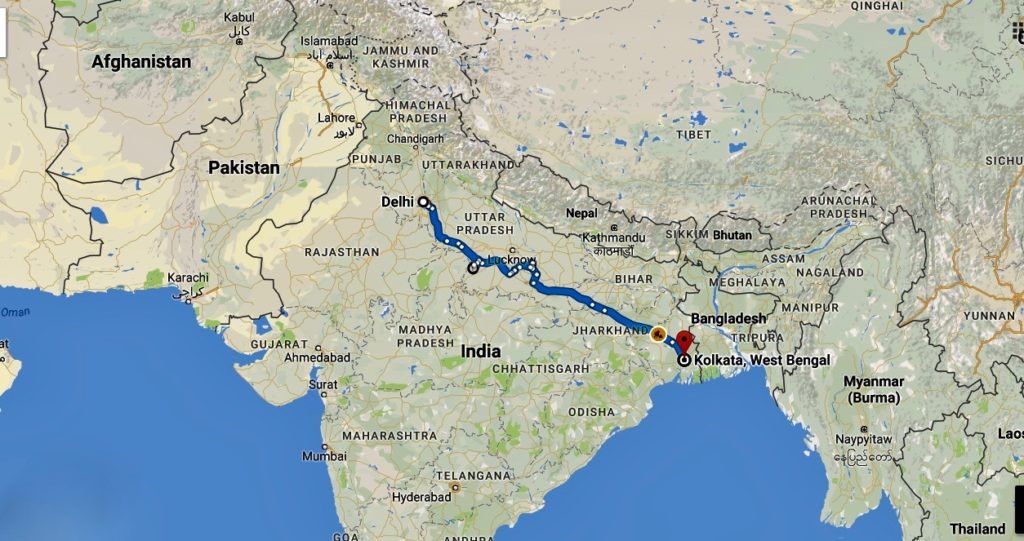 My cycling route through India.
