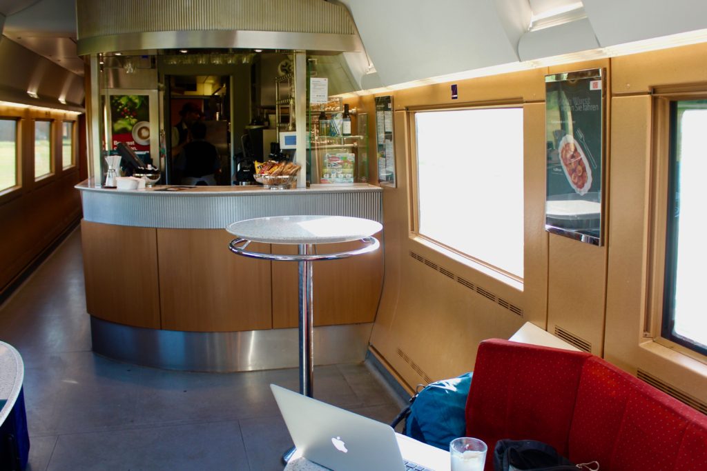 The Deutsche Bahn high speed trains have nice little cafes