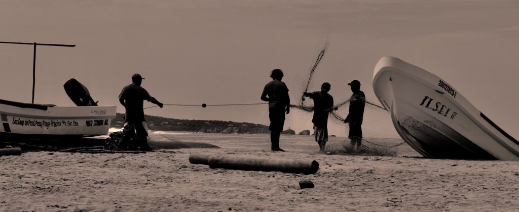 Fishermen on the beach in Puerto Escondido.