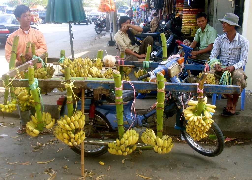 Banana shop on two wheels in Cambodia.