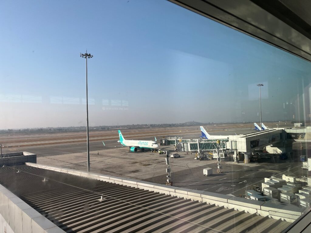 Waiting to board at Hyderabad Airport.